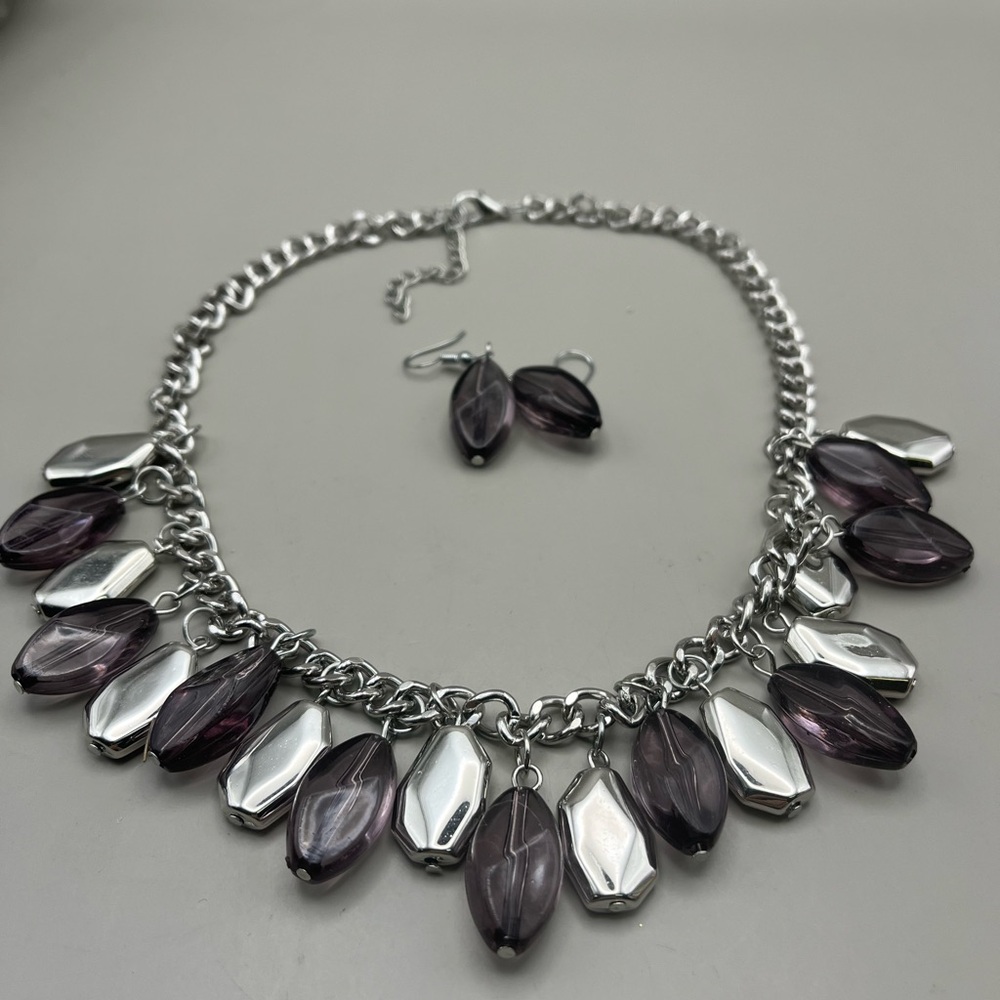 Silver and Purple Necklace Set